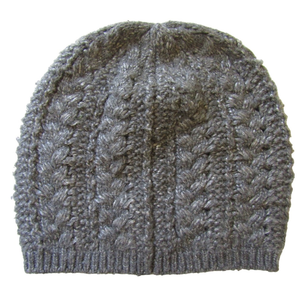 Eddie Bauer Beanie Hat Womens‎ OS Gray Good Cable Knit Wool Blend Textured